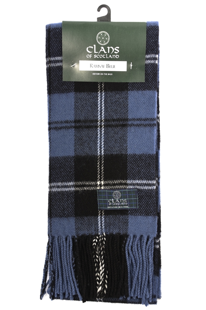 Scottish 100 % Authentic Wool Tartan Ramsay Blue Ancient Clan Scarf New !